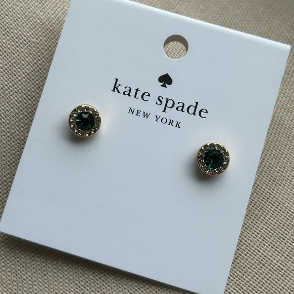 Sold- Kate Spade You’re A Gem Pave Halo Studs In Emerald Green Colour New - Picture 4 of 9